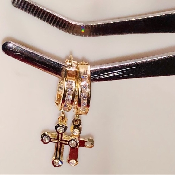 10k solid gold best selling dangling  cross hoop earrings, 100% real gold Sale! - Picture 7 of 7